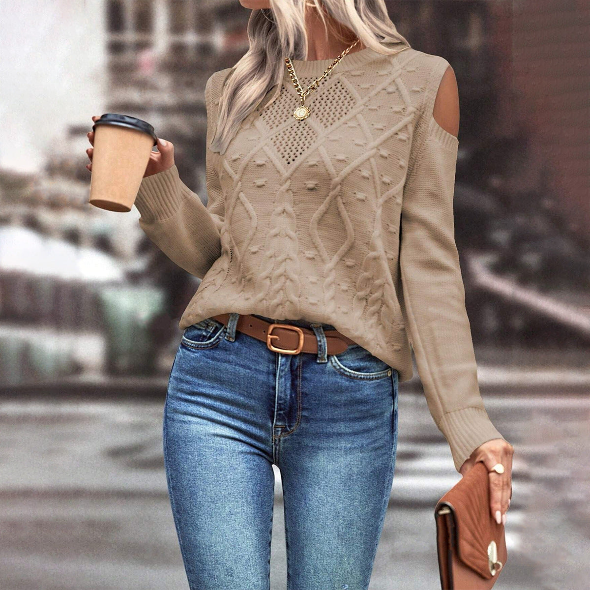 Soft Oversized Cable Knit Women's Sweater - BritishElegance