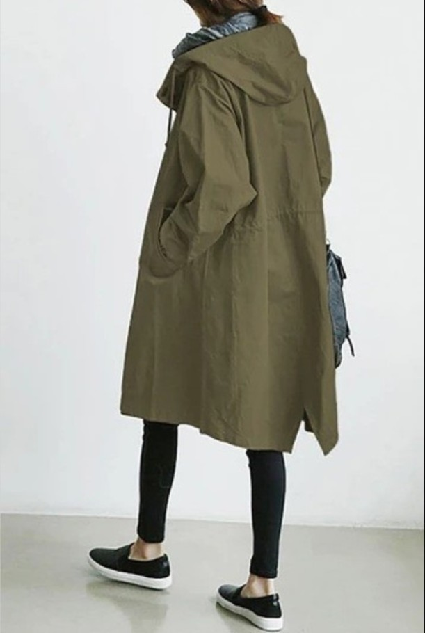 Women's Large Hooded Waterproof Trench Coat