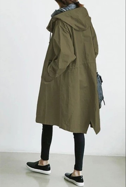 Women's Large Hooded Waterproof Trench Coat