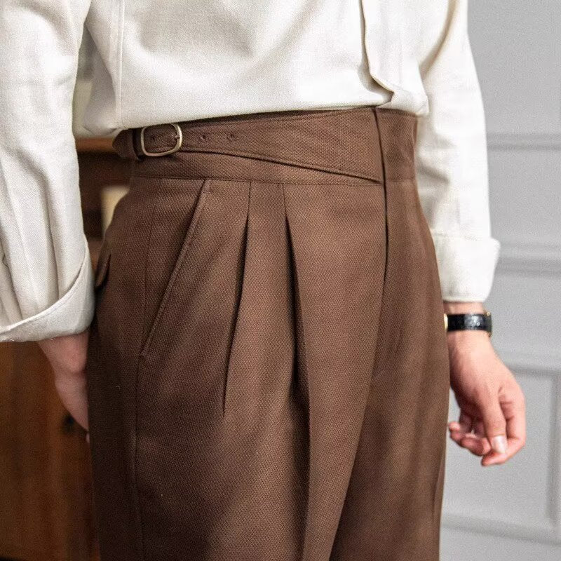 Slim Fit Men's High Waisted Wool Pants