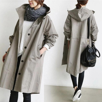 Women's Large Hooded Waterproof Trench Coat