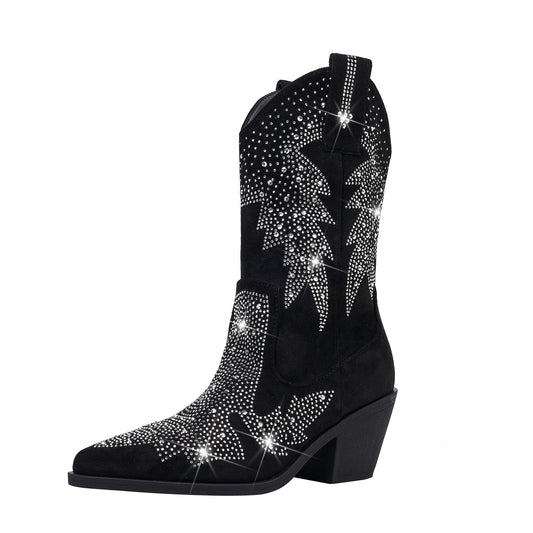 Sparkly Women's Mid Calf Western Boots - BritishElegance
