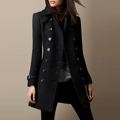 Refined long tweed jacket with buttons for women