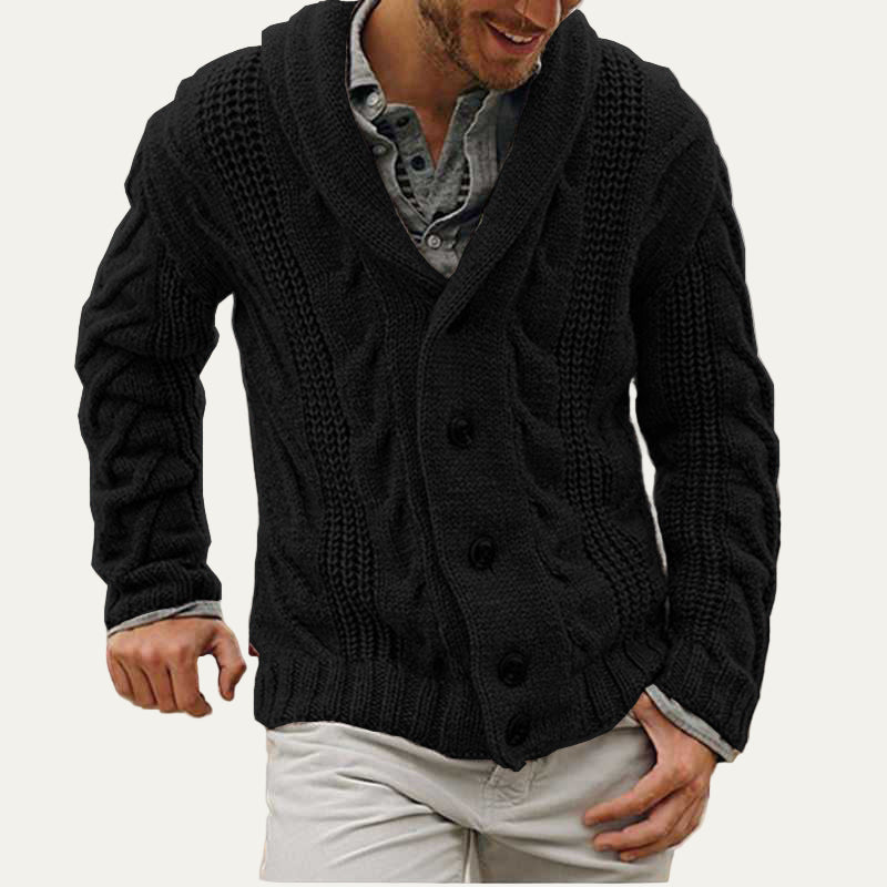 Men’s Thick Cable Knit Shawl Cardigan