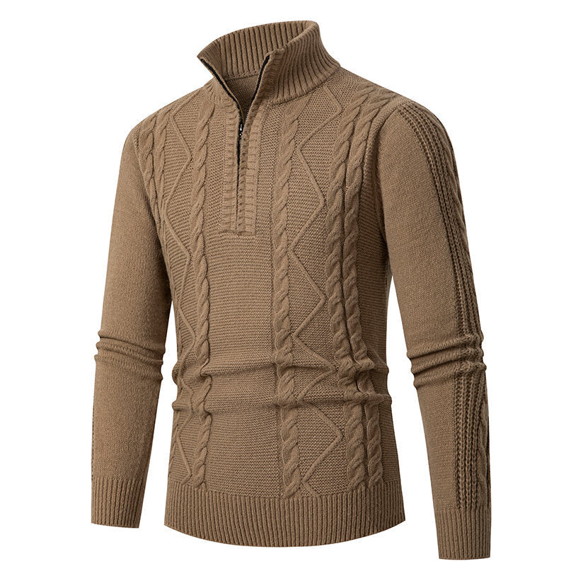 Men's Textured Cable Knit High Collar Sweater