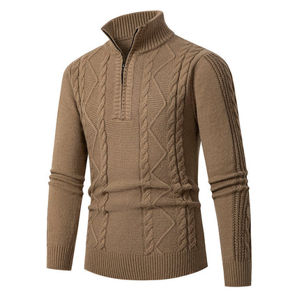 Men's Textured Cable Knit High Collar Sweater