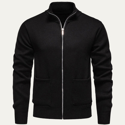 Men’s Ribbed Stand Collar Zip Cardigan