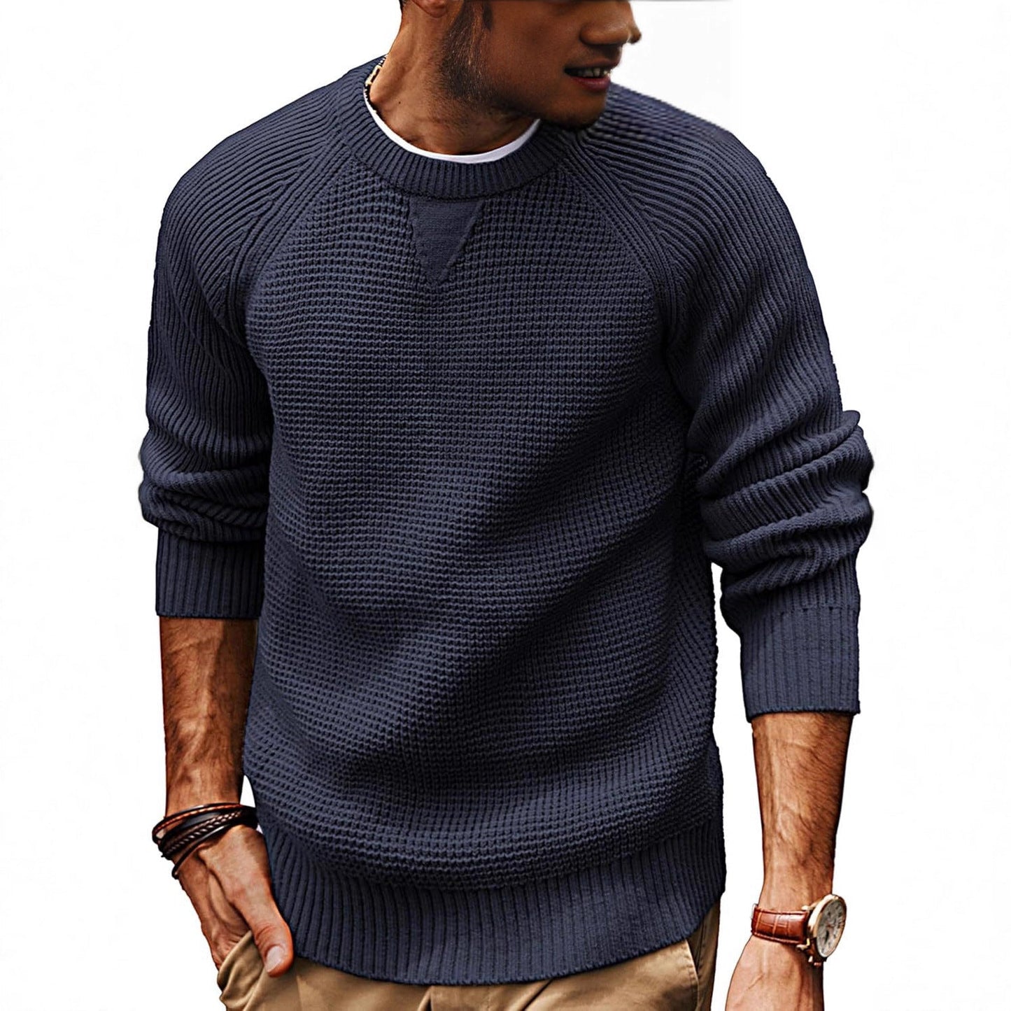 Men’s Waffle Knit Raglan Pullover Sweater