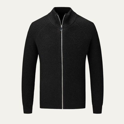 Men’s Ribbed High Collar Zip Cardigan