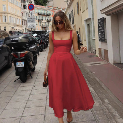 Elegant V Neck Halter Maxi Dress - Slim Fit Backless Style