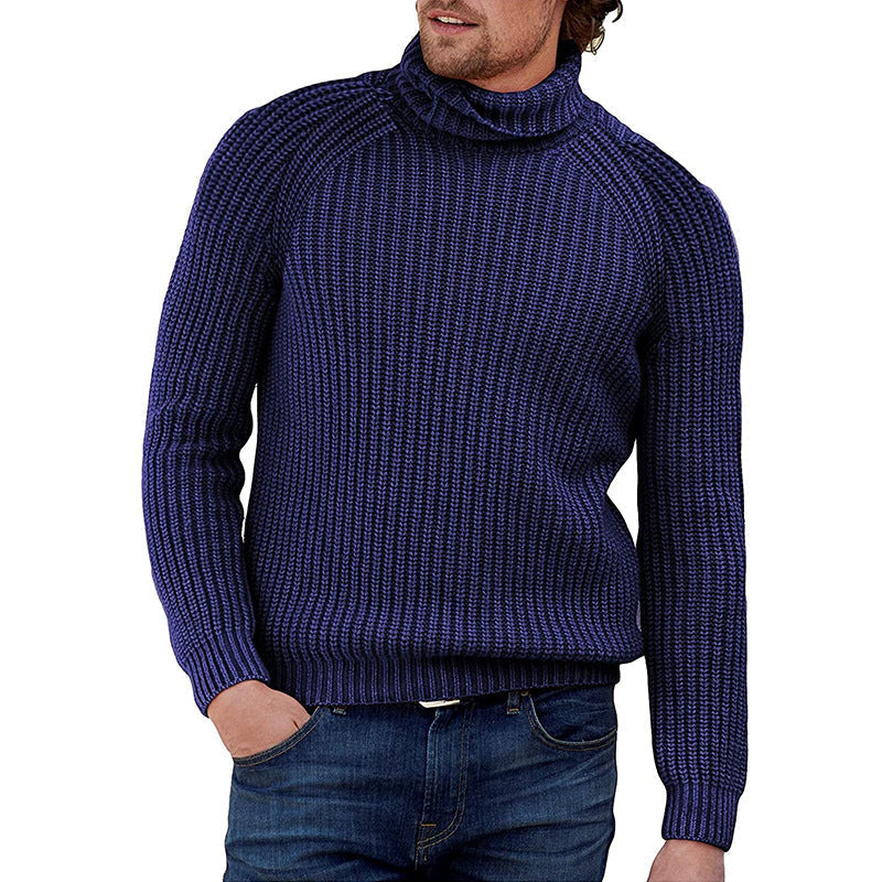 Men’s Cowl Turtleneck Raglan Sweater With Ribbed Texture