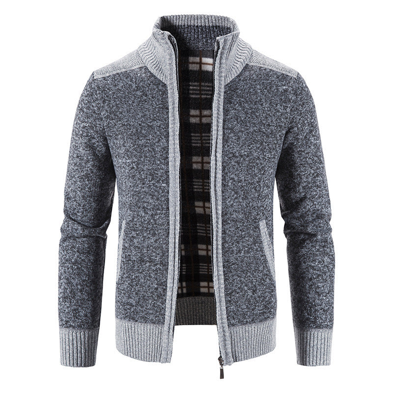 Men’s Chunky Knit Full Zip Mock Neck Cardigan