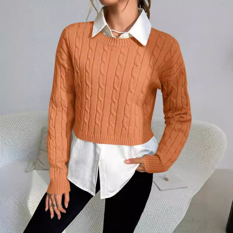 Women's Short Cable Knit Crew Sweater