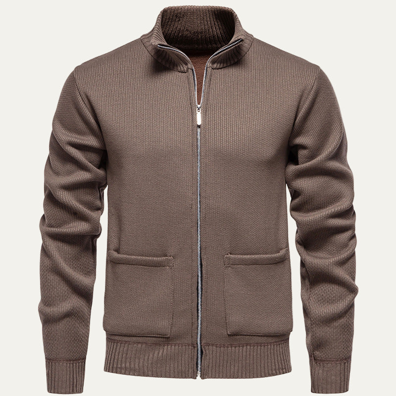 Men’s Ribbed Stand Collar Zip Cardigan