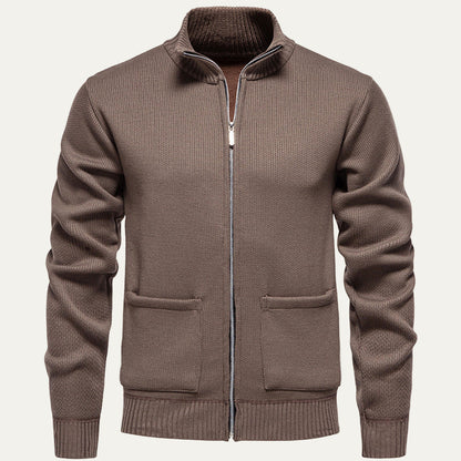 Men’s Ribbed Stand Collar Zip Cardigan