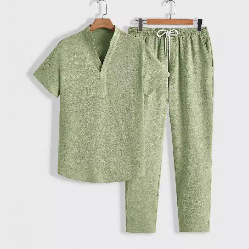 Casual Two Piece Short Sleeve Shirt and Pants Set