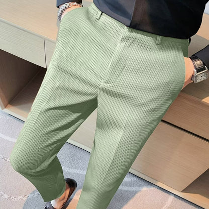 Slim Fit Textured Trousers for Men - BritishElegance