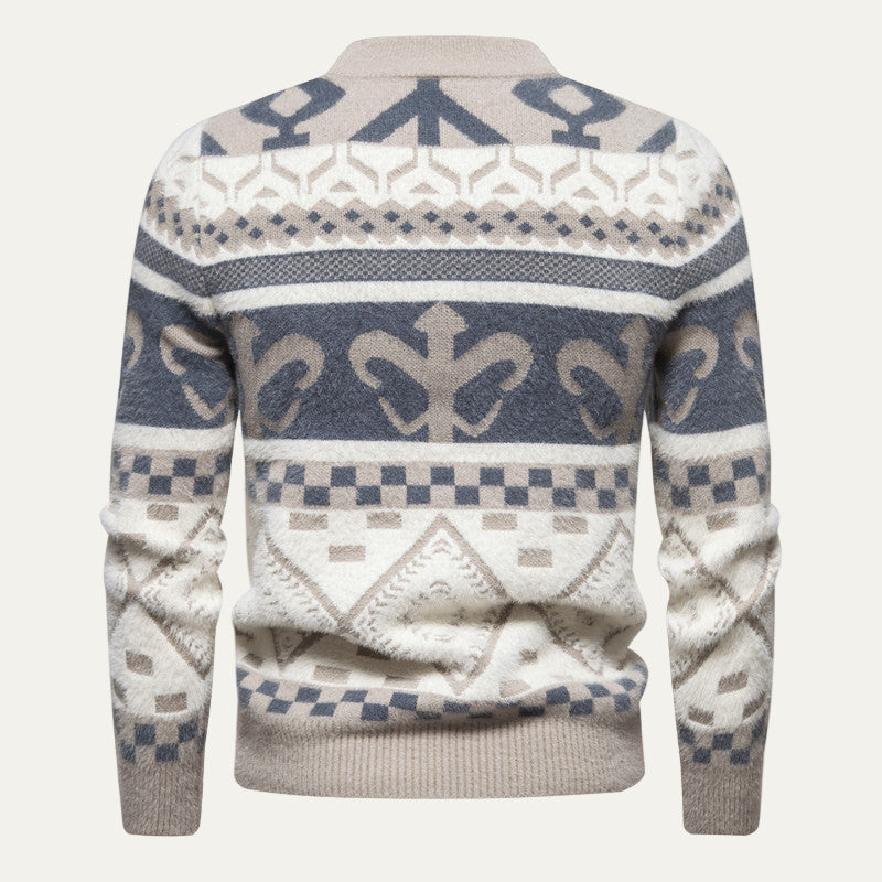 Men’s Nordic Pattern Mock Neck Knit Sweater