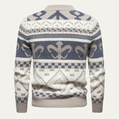Men’s Nordic Pattern Mock Neck Knit Sweater