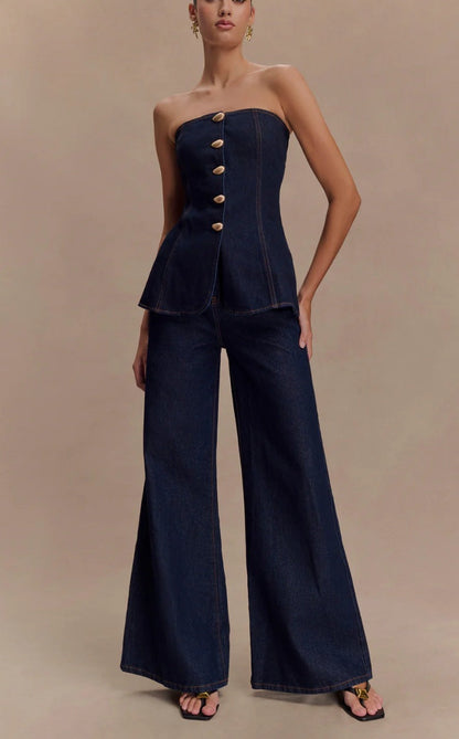 Casual Blue Jeans Outfit: Women's Off-Shoulder Top Set