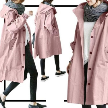 Women's Large Hooded Waterproof Trench Coat