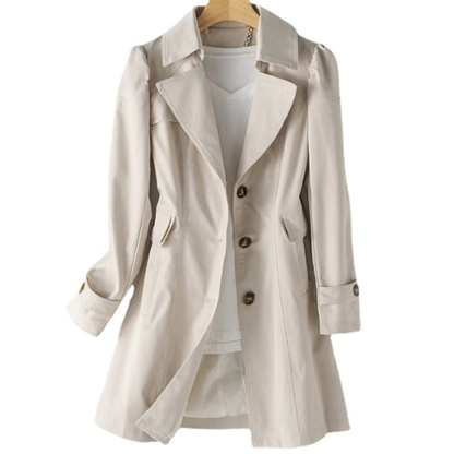 Ladies Trench Coat with Buttons - Intermediate Season Jacket with Collar