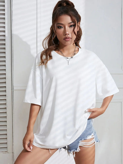 Olivette Shirt | Round Neck Sporty Y2K T-Shirt with Loose Short Sleeves