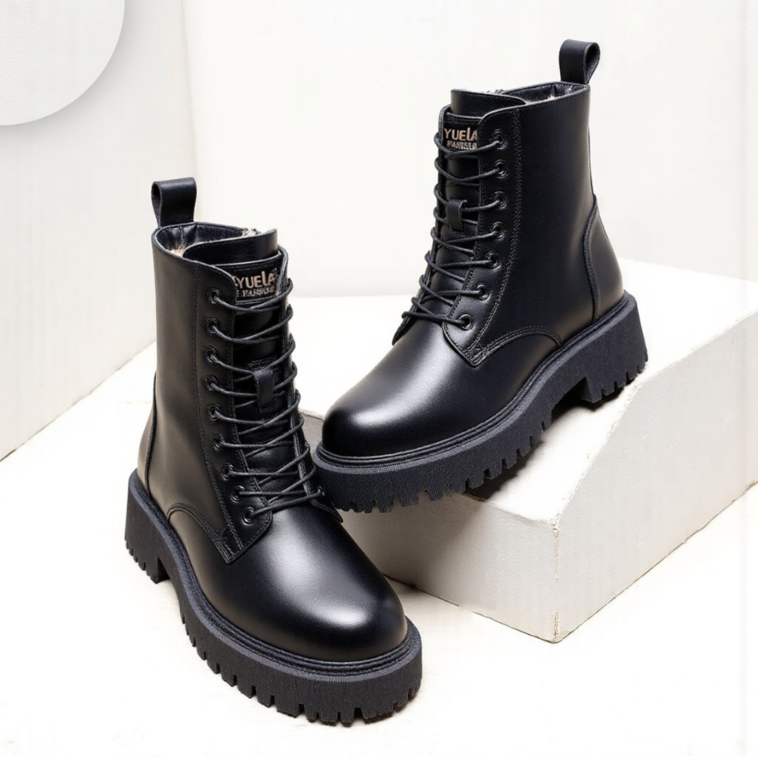 Classic Black Faux Leather Snow Boots