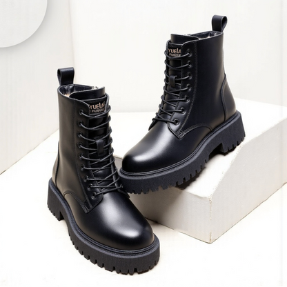 Classic Black Faux Leather Snow Boots