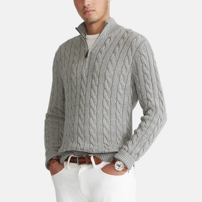 Men's half-zip knitted sweater - Timeless cable knit meets modern sophistication