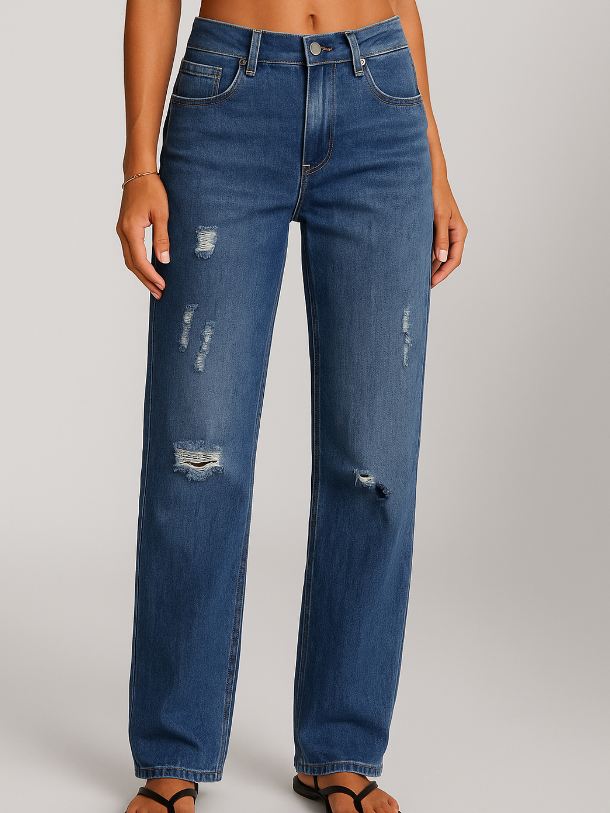 Women's Classic Straight Leg Distressed Blue Jeans