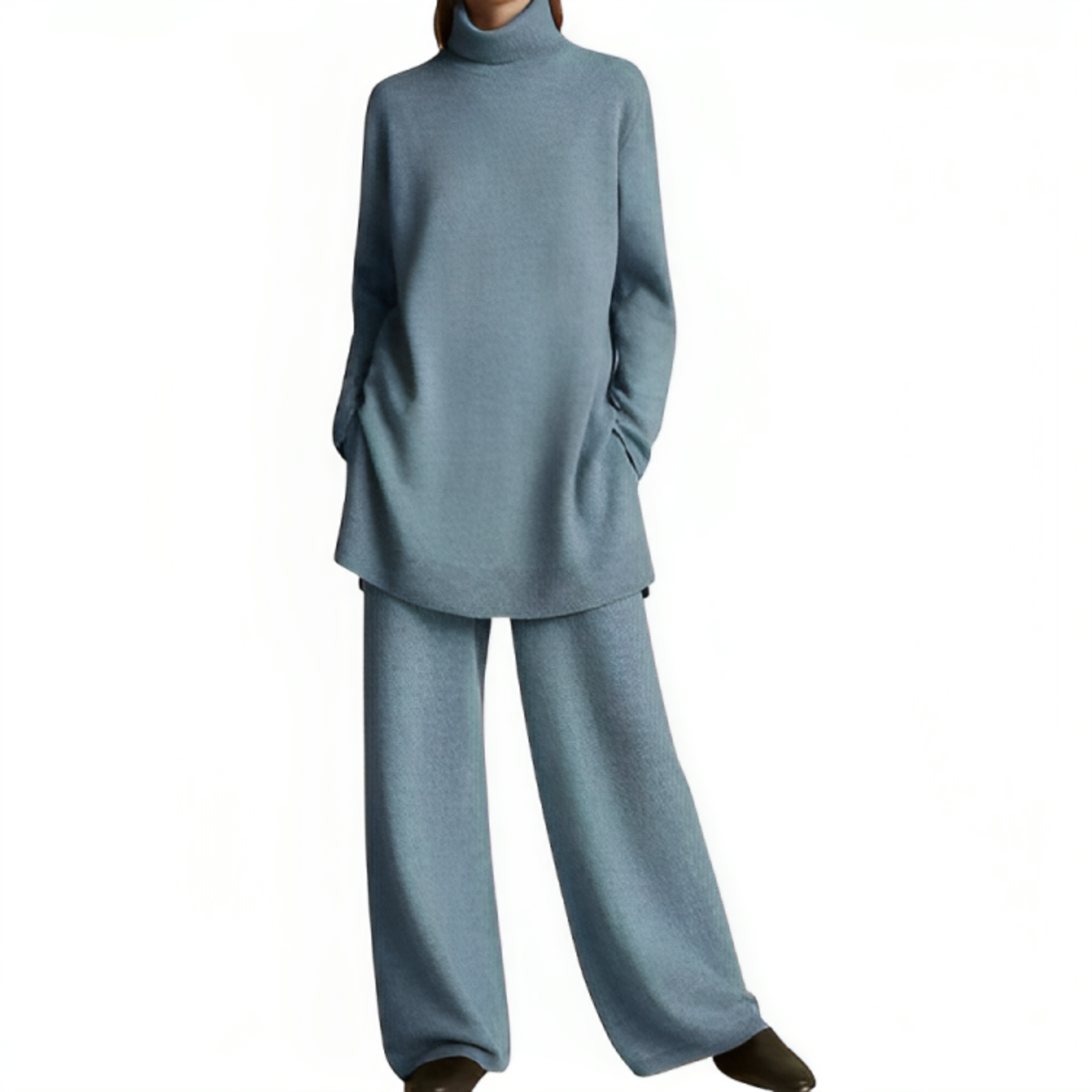 Relaxed Fit Crew Neck Jumpsuit Set for Women - BritishElegance
