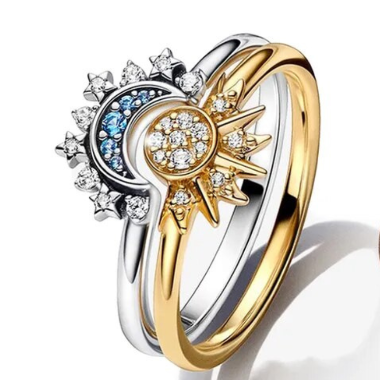 Sparkling Crystal Moon Sun Ring for Women - BritishElegance