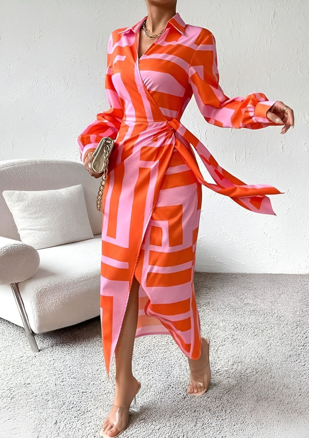 Classic Stripe Wrap Around Dress for Women - BritishElegance