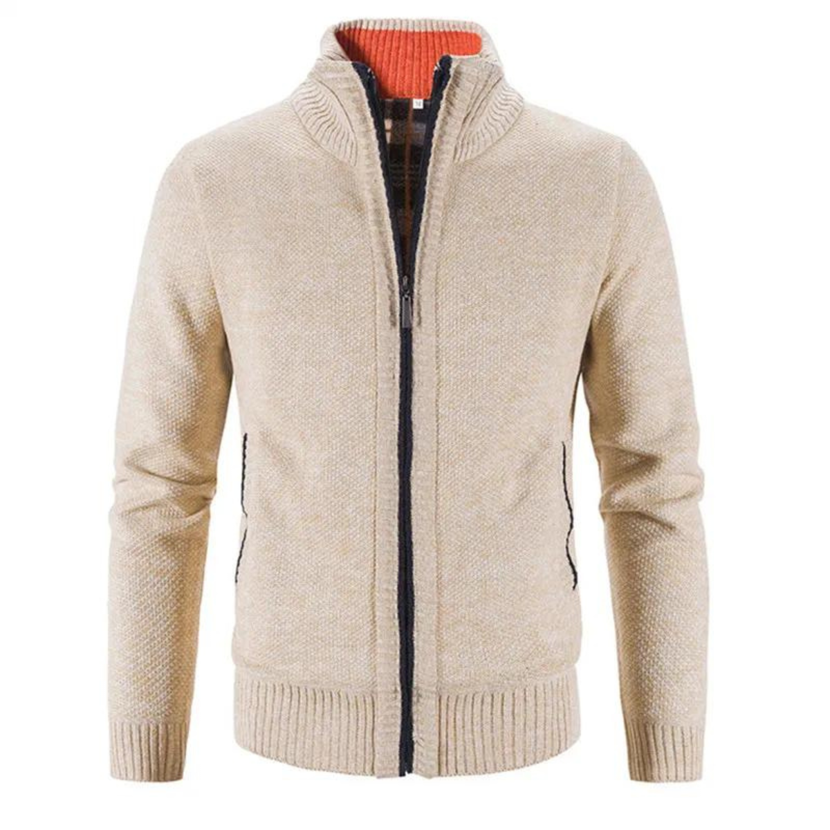 Men’s Mock Neck Contrast Trim Full Zip Knit Cardigan