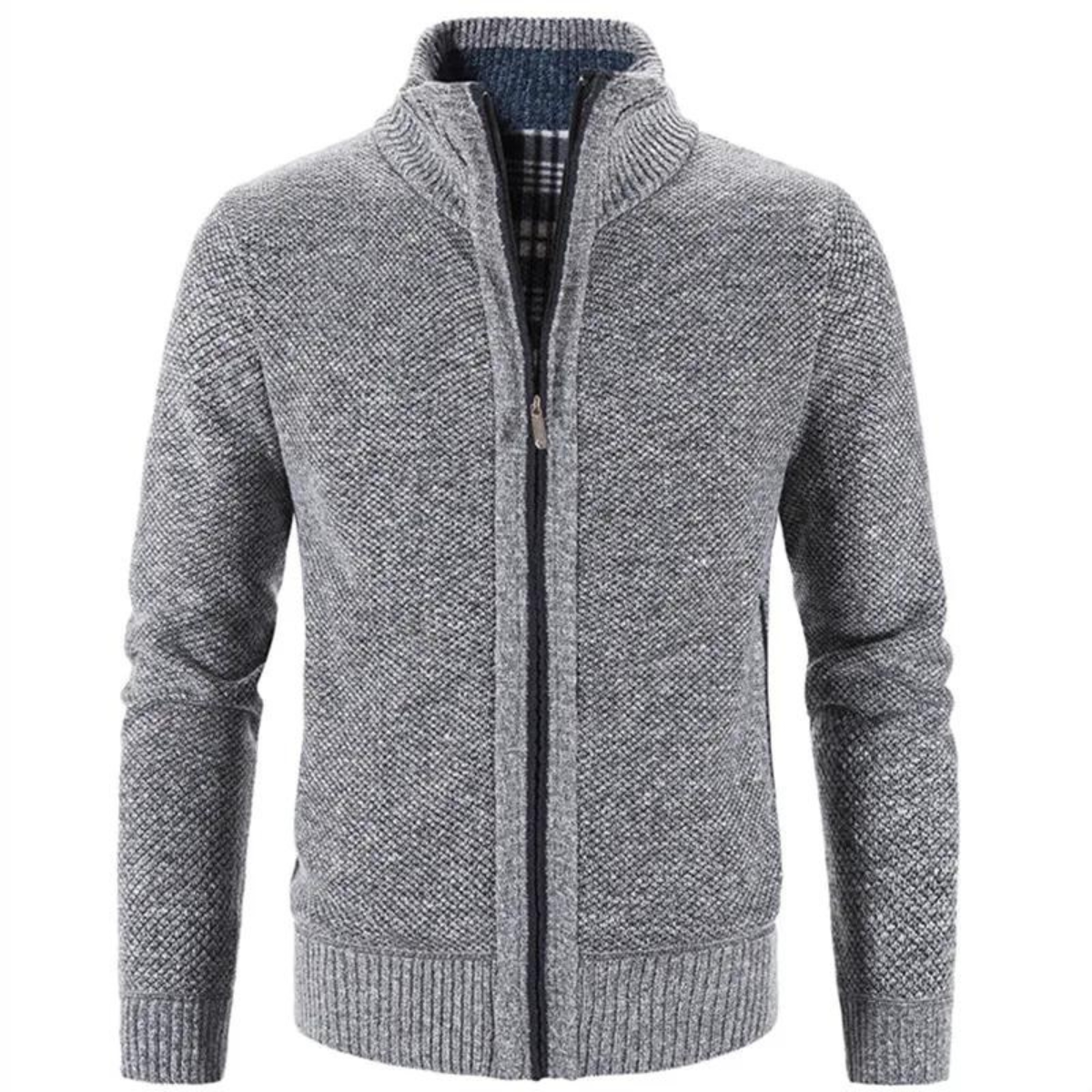 Men’s Mock Neck Contrast Trim Full Zip Knit Cardigan