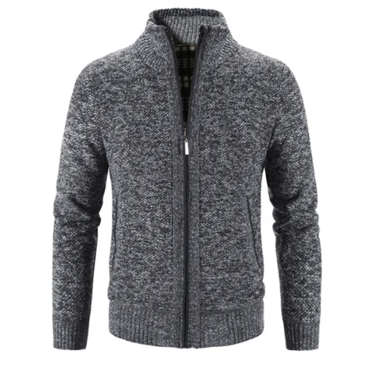 Men’s Mock Neck Contrast Trim Full Zip Knit Cardigan