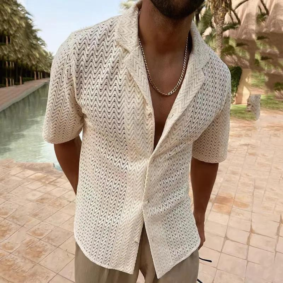 Men's Crochet Shirt - Open Knit Shirt for Summer