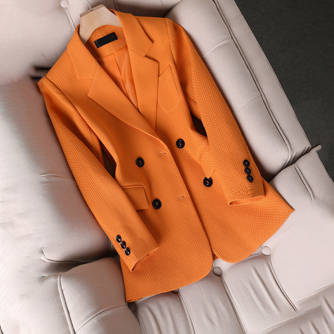 Stylish Women's Orange Button Blazer with Soft Texture