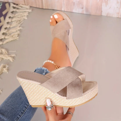 Orlena Sandals | Cross Strap Wedge Sandals with Platform Sole
