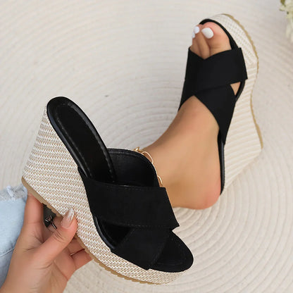 Orlena Sandals | Cross Strap Wedge Sandals with Platform Sole