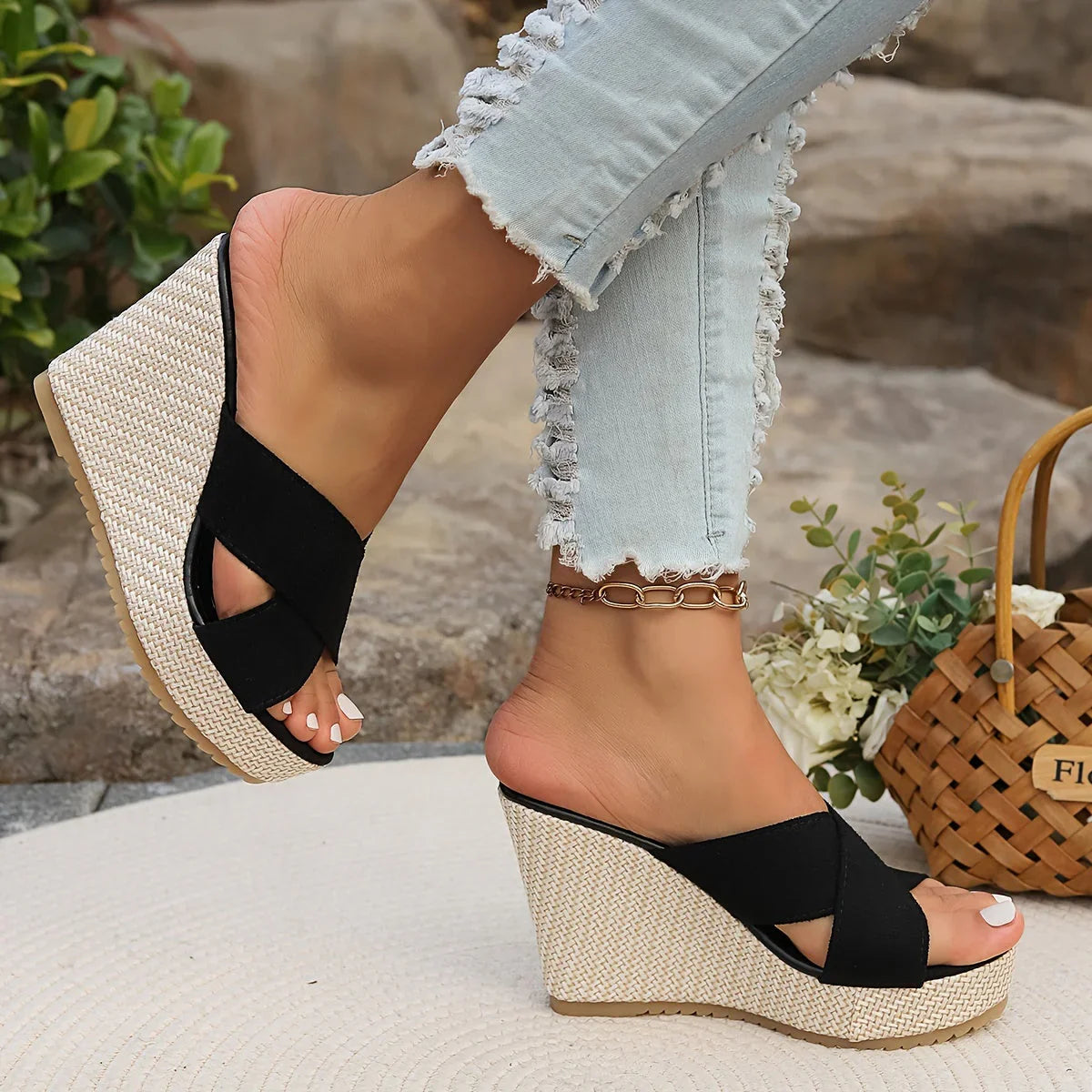 Orlena Sandals | Cross Strap Wedge Sandals with Platform Sole