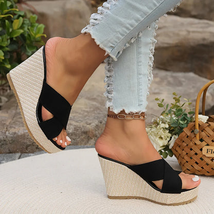 Orlena Sandals | Cross Strap Wedge Sandals with Platform Sole