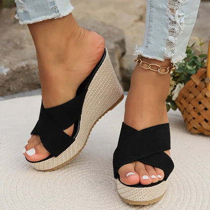 Orlena Sandals | Cross Strap Wedge Sandals with Platform Sole
