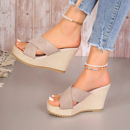 Orlena Sandals | Cross Strap Wedge Sandals with Platform Sole