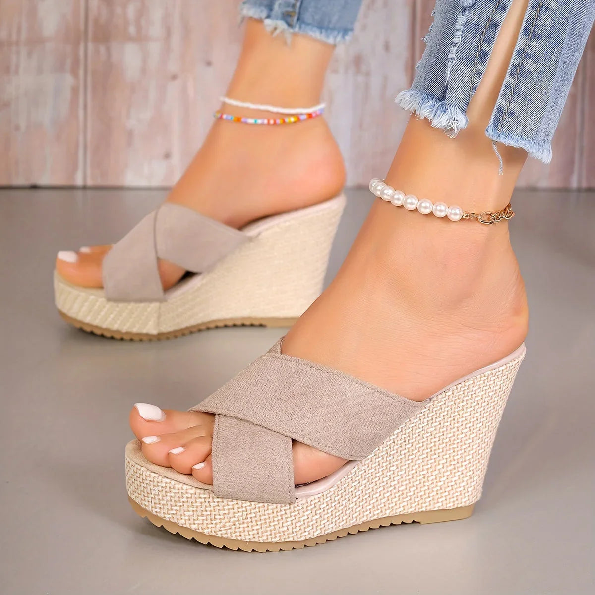 Orlena Sandals | Cross Strap Wedge Sandals with Platform Sole