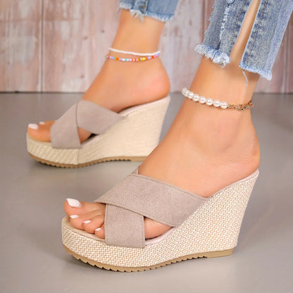 Orlena Sandals | Cross Strap Wedge Sandals with Platform Sole
