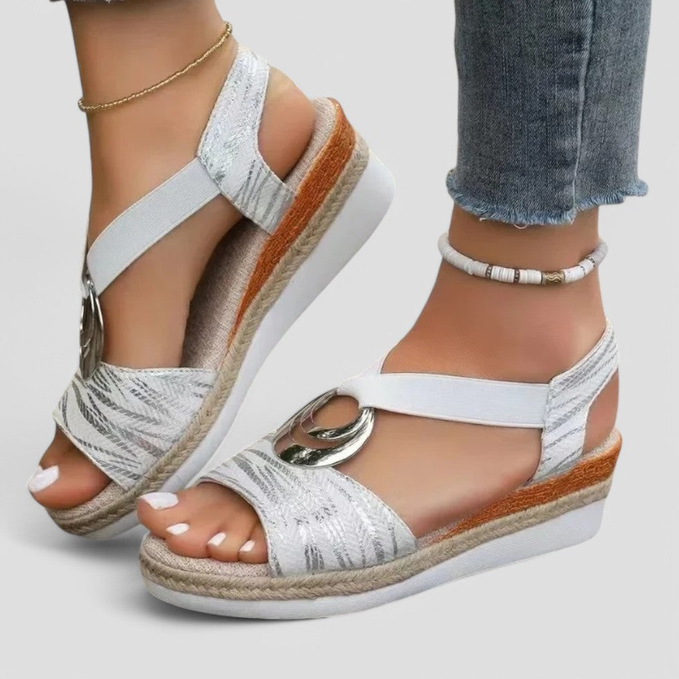 Orthopaedic Wedge Sandals with Metallic Ring Detail
