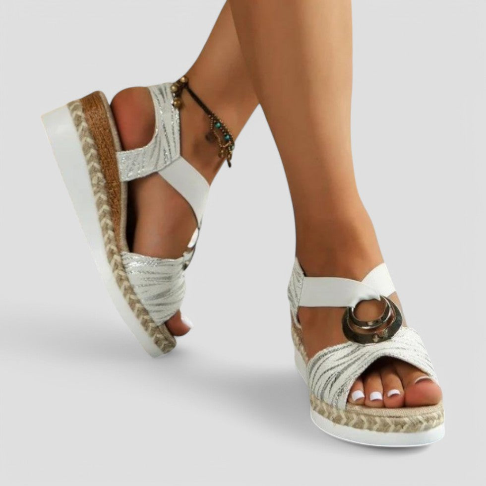 Orthopaedic Wedge Sandals with Metallic Ring Detail