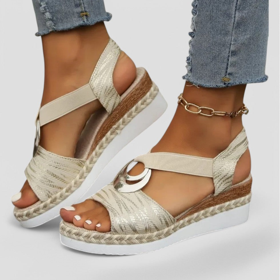 Orthopaedic Wedge Sandals with Metallic Ring Detail